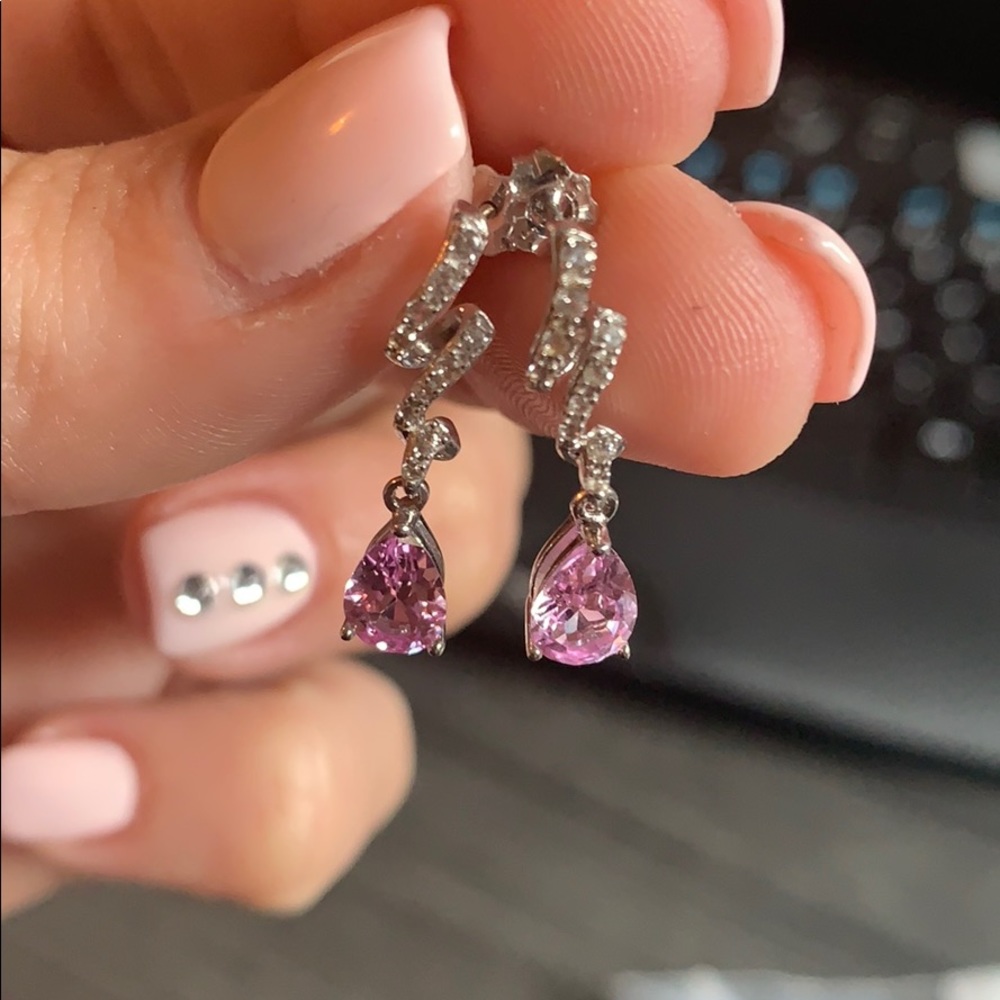 designer lorenzo white & pink sapphire earrings